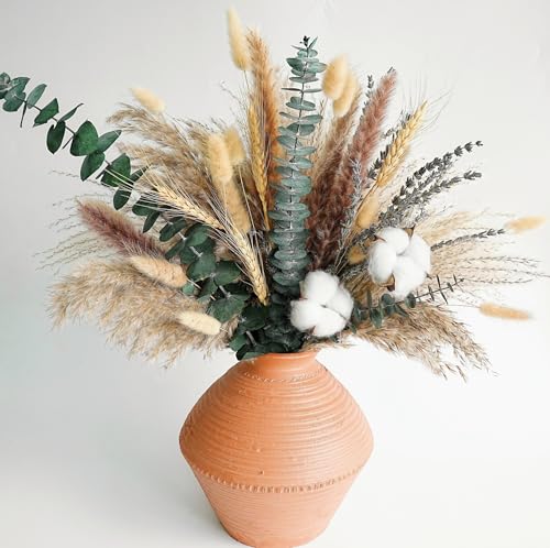 Handmade Dried Flower Bouquet - Pampas Grass, Eucalyptus & Cotton Stems - Boho Home Decor, Wedding Centerpiece, Floral Arr...