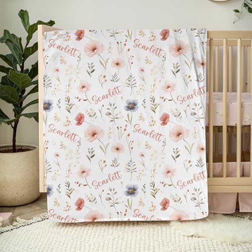 NAZENTI Personalized Baby Blanket, Baby Girl Gift Unique, Custom Baby Floral Blanket with Name Wildflower, Personalized Bo...