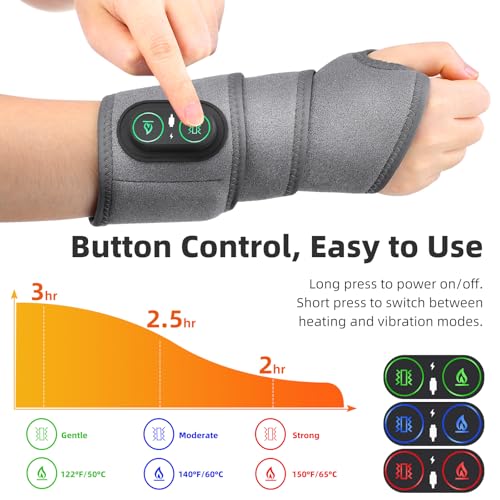 Cordless Wrist Heating Pad for Pain Relief, Wrist Massager for Carpal Tunnel, Heated Wrist Wrap Brace for Arthritis, Red L...