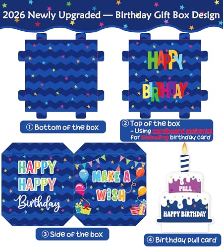 Meiidoshine Birthday Money Box for Cash Gift Pull, Surprise Gift Boxes for Money, Money Holder Box with Pull Out Happy Bir...
