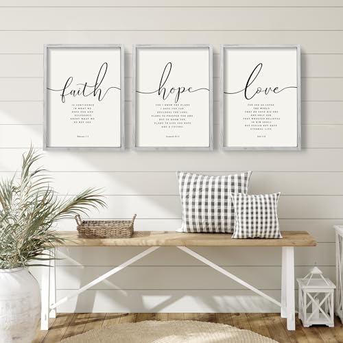 Houmury Set of 3 Framed Farmhouse Bible Verses Wall Decor Sign 11”x14” Christian Faith Scripture Wall Art for Home Living ...