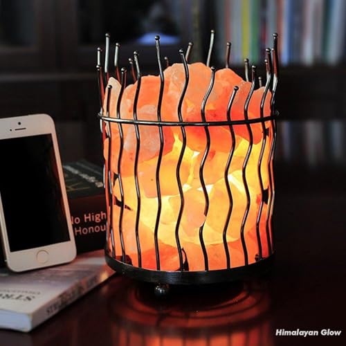 Himalayan Glow Pillar style Salt Basket Lamp with salt chunks, Himalayan Salt lamp with Touch Dimmer Control, Amber Glow, ...