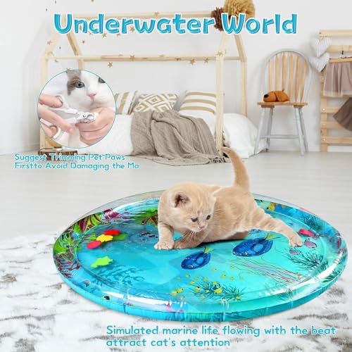 Aqua Cats Water Mat with Fish,Cat Dog Water Mat,Thickened Durable Non-Slip Playmat, Durable Easy Clean,Suitable for All Ty...