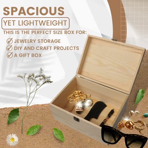 VIKOS Products 10.71x8x5.66-Inch Unfinished Wooden Box with Hinged Lid & Front Clasp for DIY Art Project Crafts Woodcraft ...
