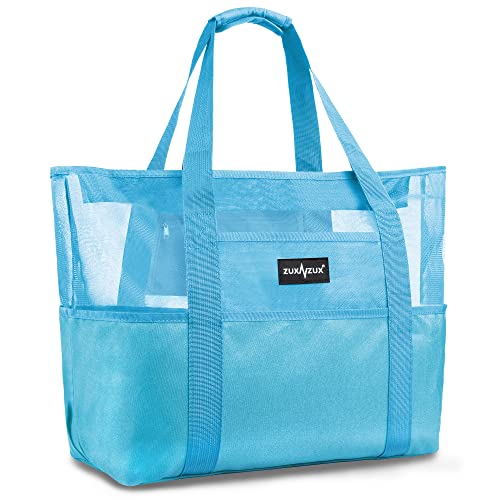 ZUXNZUX Mesh Beach Bag - Large Waterproof Beach Tote Bag with Zipper, Oversized Foldable Lightweight Family Swim Bag Vacation