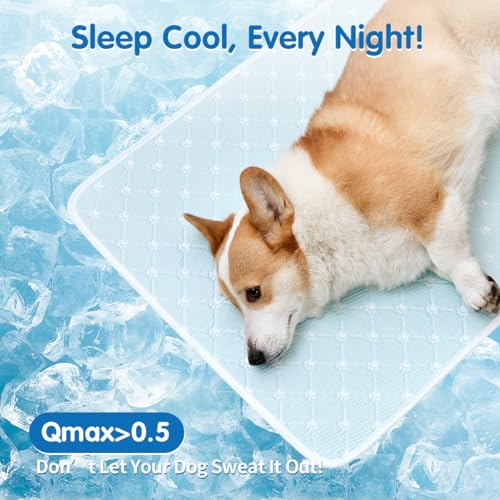 KMIRTNE Dog Cooling Mat - Instant 6-12°F Drop, Cooling Mat for Pets Q-MAX >0.5 & Machine Washable, Anti-Slip Bottom, Cool ...