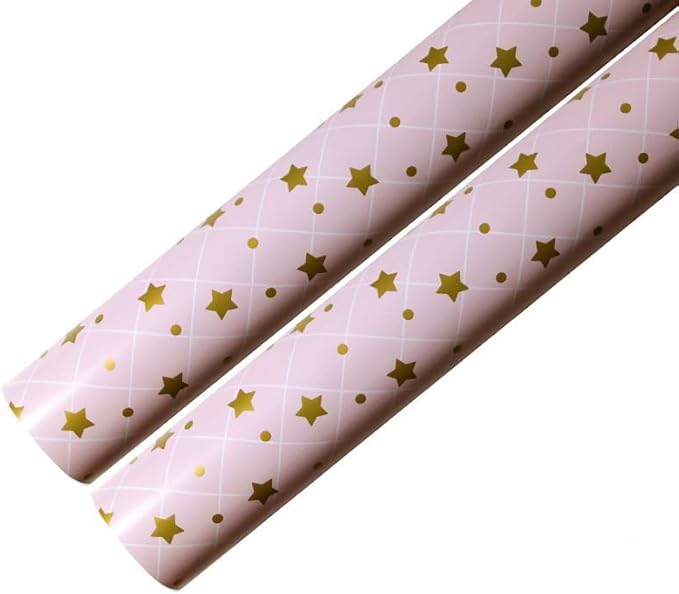 Namzi flowers, gifts, gift box packaging paper, pink glossy gold printed packaging paper, (pink star grid)