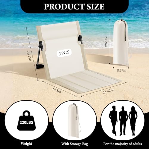 3 Pack Portable Poolside Chairs, Foldable Beach Chairs for Adults, Lightweight Legless Ground Seat with Carry Bag, Small B...