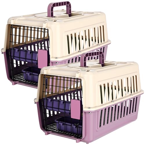 Fiwochic 2 Set Hard Plastic Pet Carrier Breathable Dog Cat Kennel with Metal Door Bowl Grille Mat Pet up to 14 Lbs Carrier...