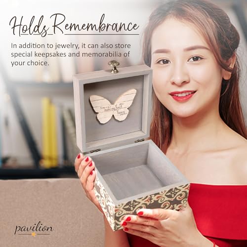 Pavilion 'Simple Spirits Butterfly' 41102 - Wooden Hinged Keepsake Box with Patterned Design and Printed Message for Frien...