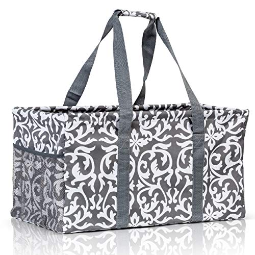 Lucazzi Extra Large Utility Tote Bag - Oversized Collapsible Reusable Wire Frame Rectangular Canvas Basket With Two Exteri...