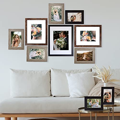 SESEAT Picture Frames Collage, Gallery Wall Frame Set with 11x14 8x10 5x7 4x6 Frames in 3 Different Finishes, Set of 10