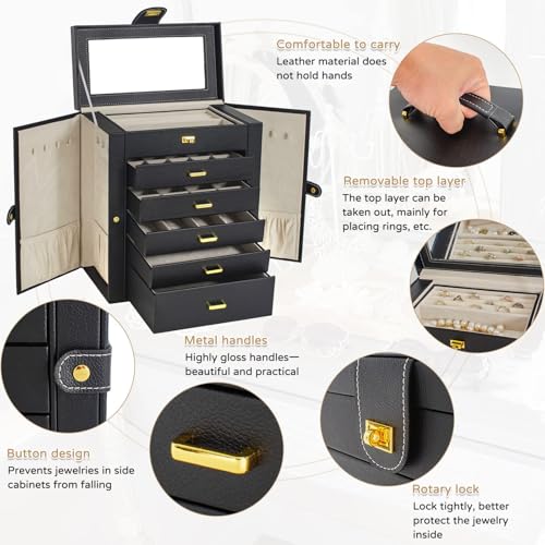 AKOZLIN Huge Jewelry Box Organizer Functional Extra Large Leather Jewelry Storage Case for Women Girls Ring Necklace Earri...