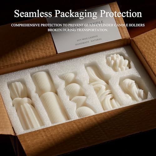 6 Pcs Small Handmade Ribbed Pillar Candle Set, Soy Wax Modern Home Decor for Living Room Bedroom, Aesthetic Table & Shelf ...