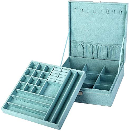 KLOUD City Two-Layer lint Jewelry Box Organizer Display Storage case with Lock (Blue)