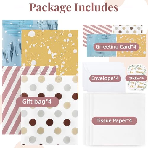 STYPOP 10" Gift Bags Medium Size (4 Pack) - Includes Tissue Paper & Cards, Reusable Non-Woven Gift Bags with handles, Perf...