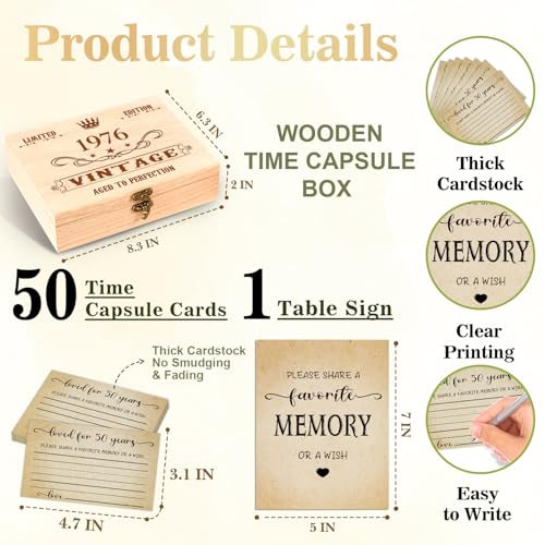 50th Birthday Party Share a Memory Set, 1976 Birthday Gifts for Women Men, 1976 Wooden Share A Memory Box with Memory Sign...