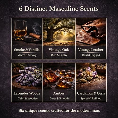 Candles for Men, 6 Pack Soy Wax Gift Set, 300H Long Lasting Home Fragrance with Masculine Scents, Gift for Dad, Husband or...