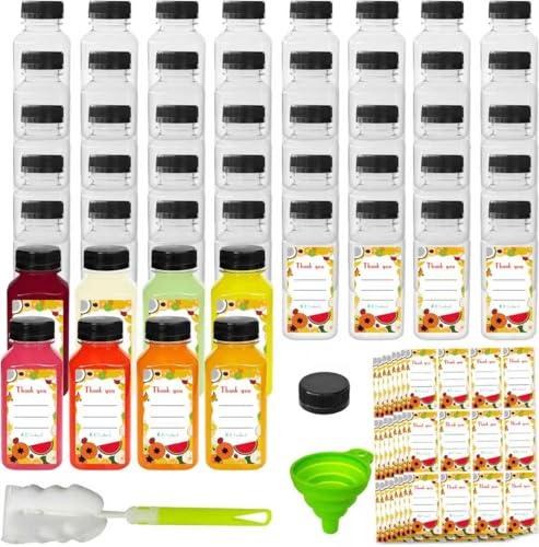Sanyuanzhou 48pcs 8oz Juice bottle with caps,Plastic bottles with caps, Reusable Clear Bulk Beverage Containers for Juice,...