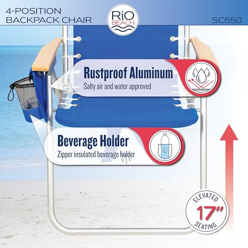 Rio Brands 4-Position Hi-Boy Backpack Beach Chair, Folding Chair for Outdoors, Stripe