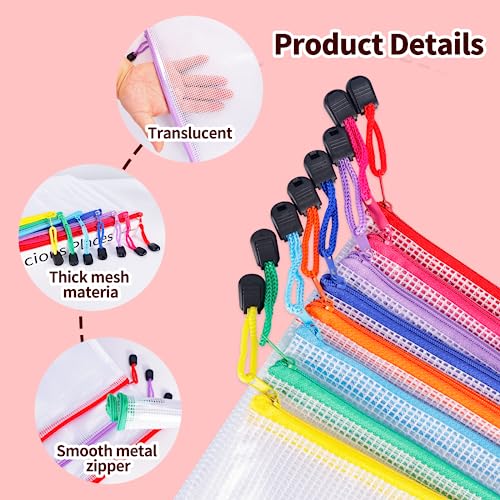 24pcs Mesh Zipper Pouch Bags - 8 Sizes Plastic Zipper Pouches for Organization, Mesh Bags with Zipper, Waterproof Clear Tr...