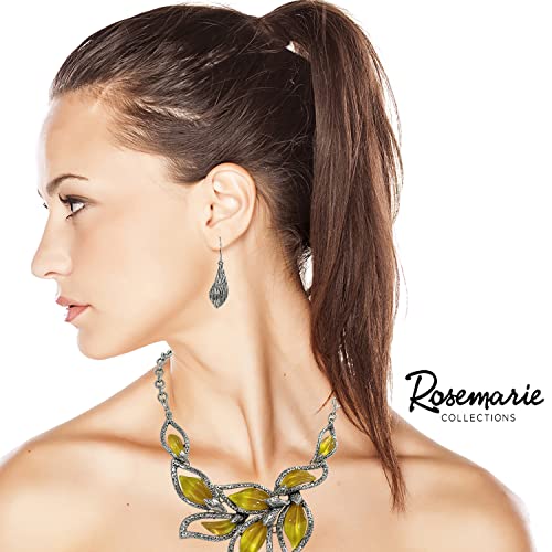 Rosemarie & Jubalee Women's Stunning 3D Silver Tone Metal Calla Lily Flower With Colorful Resin Necklace Earrings Set