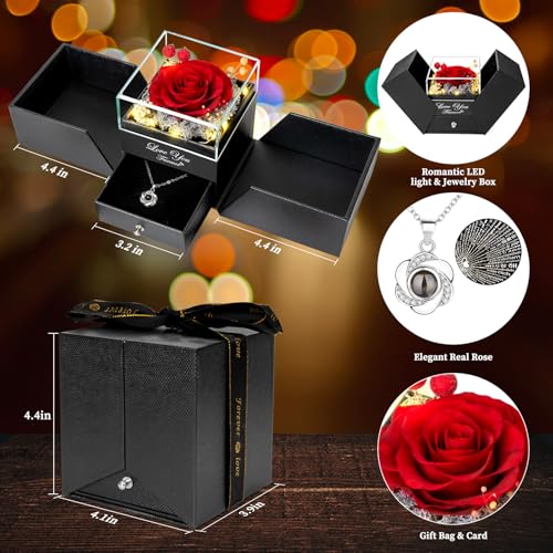 ENERLEAF Preserved Red Real Rose-Eternal Flowers Rose Gifts for Mom Grandma Wife Girlfriend on Mothers Day Birthday Valent...