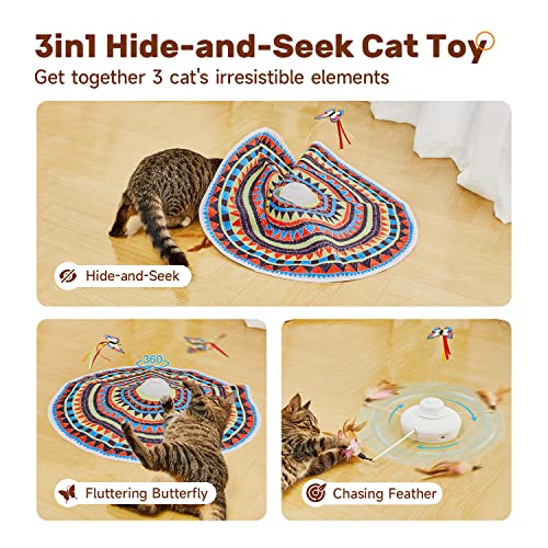 Potaroma Cat Toys Chargeable, 3in1 Hide and Seek, Automatic Interactive Fun, Fluttering Butterfly, Moving Feather, Kitten ...