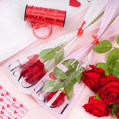 Haakong Single Rose Sleeve for Bouquets Flower Wrapping Bags for Wedding Mother's Day Valentine’s Day Graduation Party (40)
