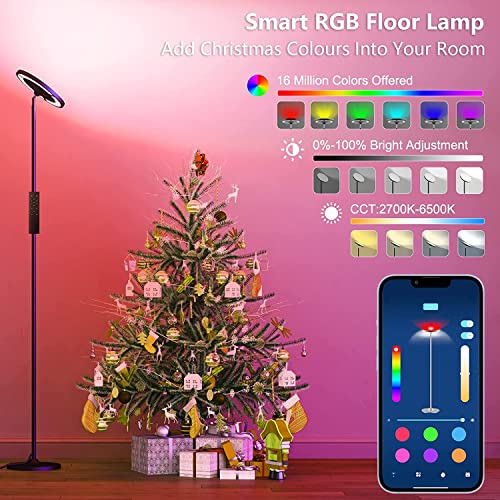 Keepsmile Double Side Lighting Led Floor Lamp with Remote Smart App 36W/2600LM Bright Tall Standing RGB Floor Lamp Angle M...