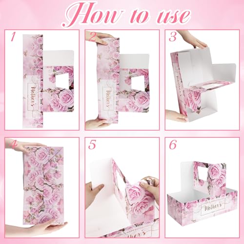 6 Set Mother's Day Cake Flower Gift Boxes with 6 Pcs Transparent PVC Cake Boxes 6 Floral Foam Ribbon Set Flower Bouquet Pa...