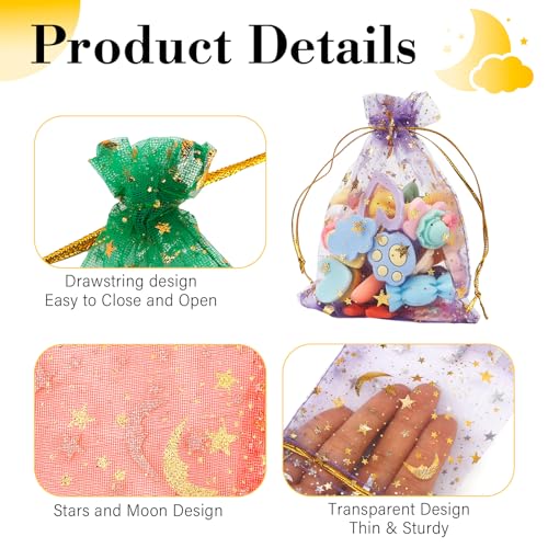 Moon Star Organza Bags 4x5, 50 Pcs Mesh Bags Drawstring,Small Mesh Gift Bags,Drawstring Gift Bags,Wedding Favor Bags,Candy...