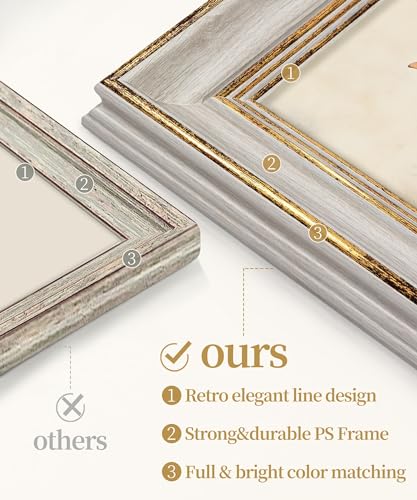 Afuly 8x10 Picture Frame Vintage Picture Frames Antique Retro White Gold Edge Photo Frame Gallery Wall Hanging Tabletop Di...