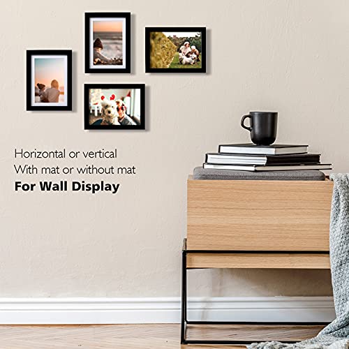 KINLINK 5x7 Picture Frame Black Set of 4, Wooden Photo Frames Matted 4x6 with Plexiglass for 4x6 with Mat or 5x7 without M...