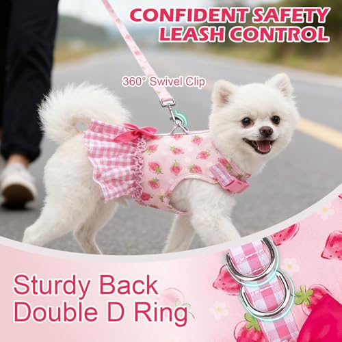 EXPAWLORER Dog Harness Small Medium Sized Dogs, Plaid Dog Dress Bowknot Harness and Leash Set, No Choke No Pull Soft Mesh ...