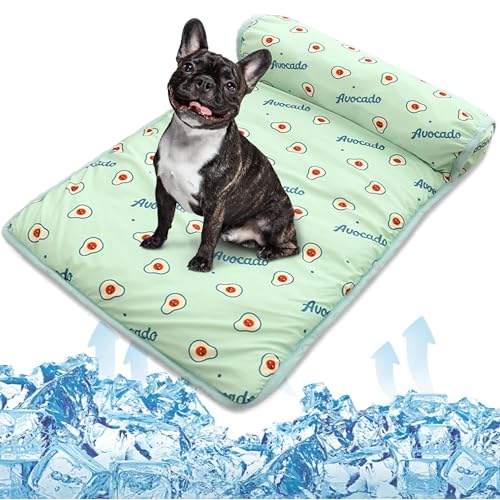 PUMYPOREITY Cooling Dog Bed, Pet Cooling Mat with Pillow, Ice Silk Cooling Dog Blanket, Self Cooling Pad for Cat,Dog, Wash...