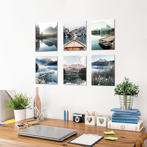 Nature Lake Landscape Wall Art: Unframed Pier Boat Poster Decor Forest Mountain Scenery Prints Photography Relaxing Theme ...