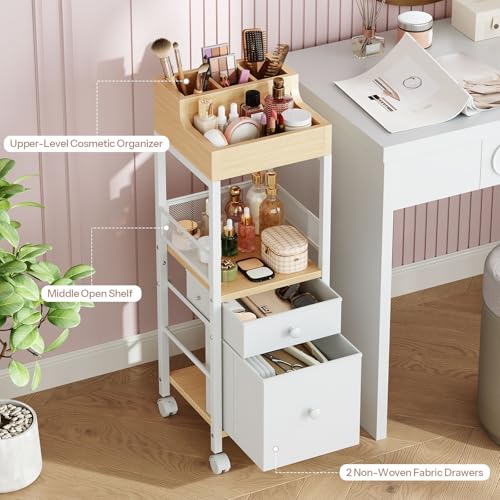 HOOBRO Makeup Organizer Cart, Floor Makeup Storage with Fabric Drawers, Mobile Vanity Organizer, Cosmetics Display Cases, ...