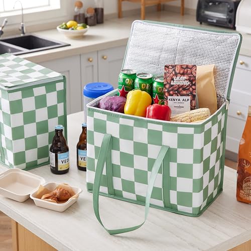 Ohocut Checkered Insulated Grocery Bags 2 Pack, Checkerboard Cooler Shopping Bags for Groceries, Insulated Bags for Food D...