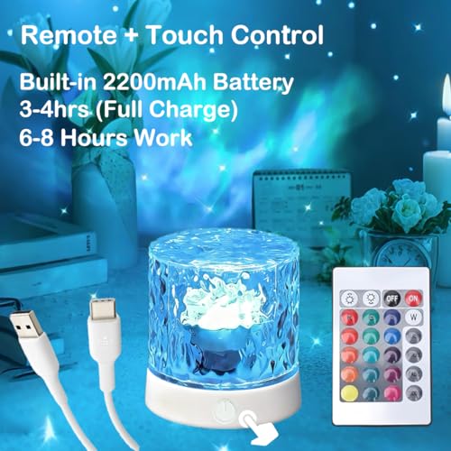 Rechargeable Shower Lights for Inside Shower-Ocean Wave Projector Light for Bathroom Bath Tub-Cordless LED Bathroom Lights...