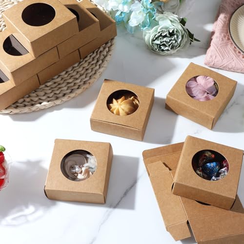 Caeuiciw 120 Pcs Soap Boxes for Homemade, 3 x 3 x 1.2 Inch Small Paper Gift Packaging Boxes with Window, Gift Wrappers for...