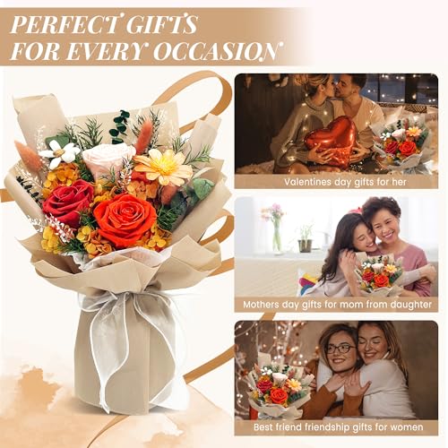 QOEAZY Flowers for Delivery, Preserved Flowers Bouquet with Gift Box, Rose Gifts for Women Mom Grandma