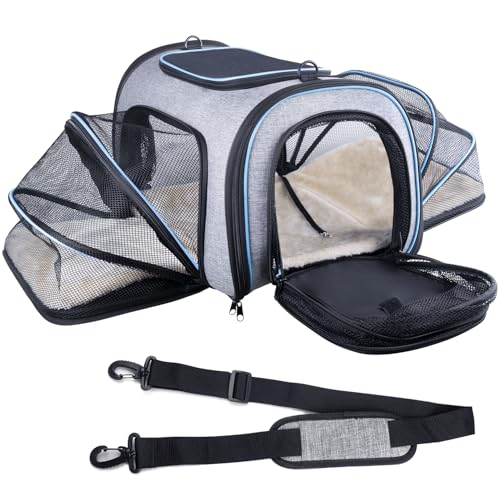 Siivton Airline Approved Pet Carrier, 4-Way Expandable Cat Dog Carrier for Under-Seat Travel, Soft-Sided Portable Pet Bag ...