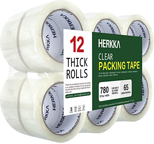 HERKKA Clear Packing Tape, 12 Rolls Heavy Duty Packaging Tape for Shipping Packaging Moving Sealing, Thicker Clear Packing...