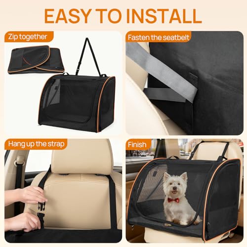 UNICITII Dog Car Seat, Enclosed Carrier for Pets Travel Safety Dog Crate Soft-Sided Covered Car Kennel Carrier for Backsea...