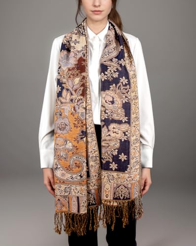 Achillea Elegant Paisley Floral Pashmina Shawl and Wrap – Boho Rave Scarf for Festival, Travel & Everyday Wear