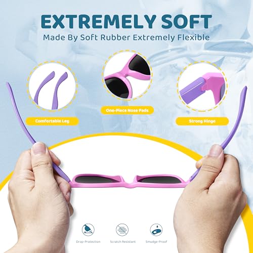 RIVBOS Kids Sunglasses Polarized UV Protection Flexible Rubber Glasses Shades with Strap for Boys Girls RBK004