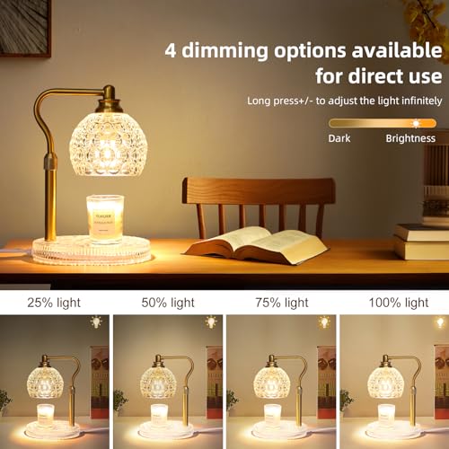 Candle Warmer Lamp with Timer & Dimmer, Glass Lamp Candle Warmer for Jar Candles, UPGRATED with 3 Bulbs, Height Adjustable...
