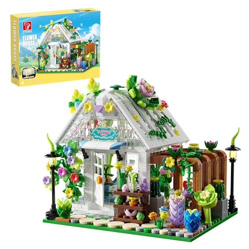 TYCOLE Flower House Building Set with Lights, Garden House Building Toy Kits Compatible with Trend, Creative Greenhouse Pl...
