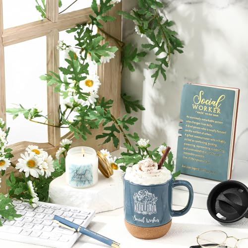 Baderke 4 Pcs Social Worker Graduation Gifts in Morandi Sky Blue, 15 Oz Mug Notebook Pen Candle Gift Set for BSW MSW DSW, ...
